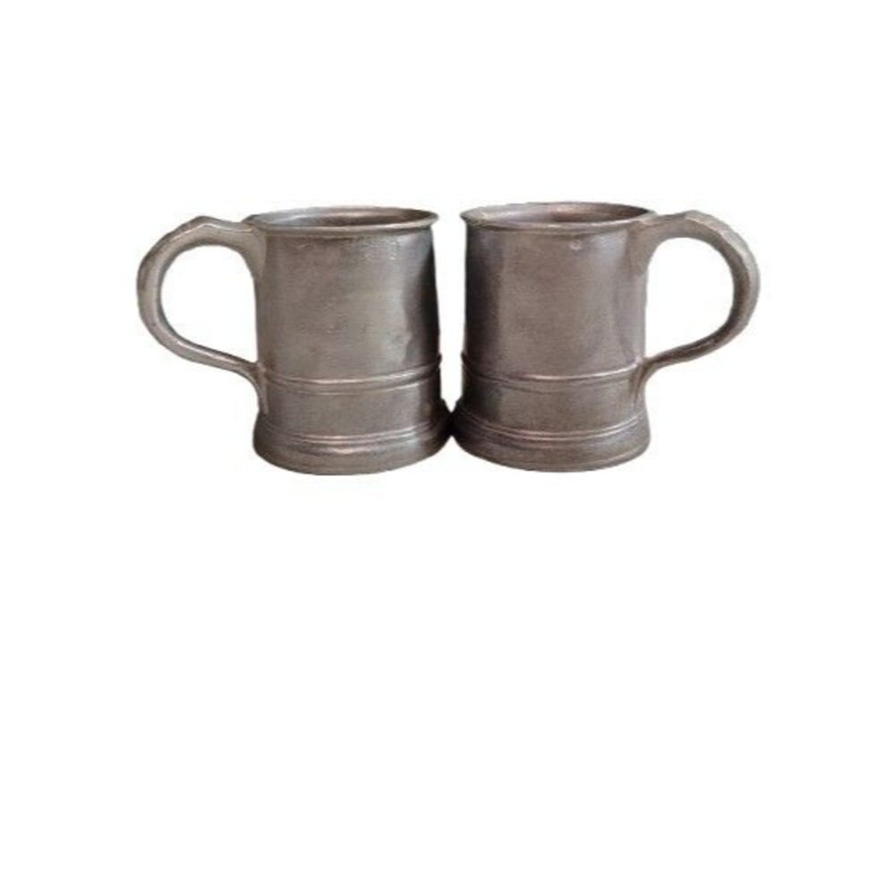 Pair Vintage BMI Pewter Mugs - 1 Gill Capacity - Tavern Style Small Tankards